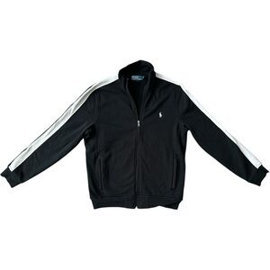 Polo Ralph Lauren Track Jacket Black White Stripe Size Large White Pony Vintage